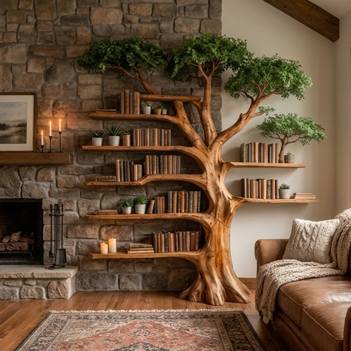 Nature Inspired Tree Display Bookcase Living Room